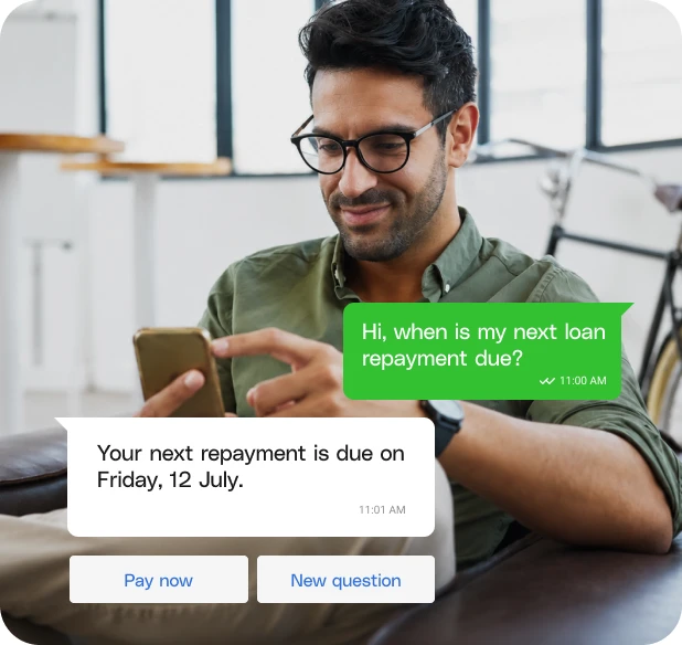 Borrower asking when the next loan repayment is due on WhatsApp.