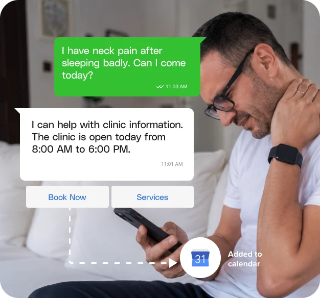 Patient booking an appointment on WhatsApp.