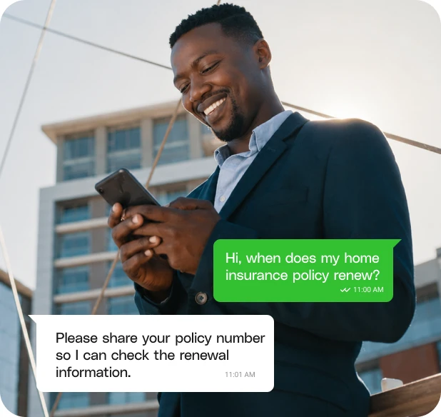 Policyholder asking about home insurance renewal on WhatsApp.