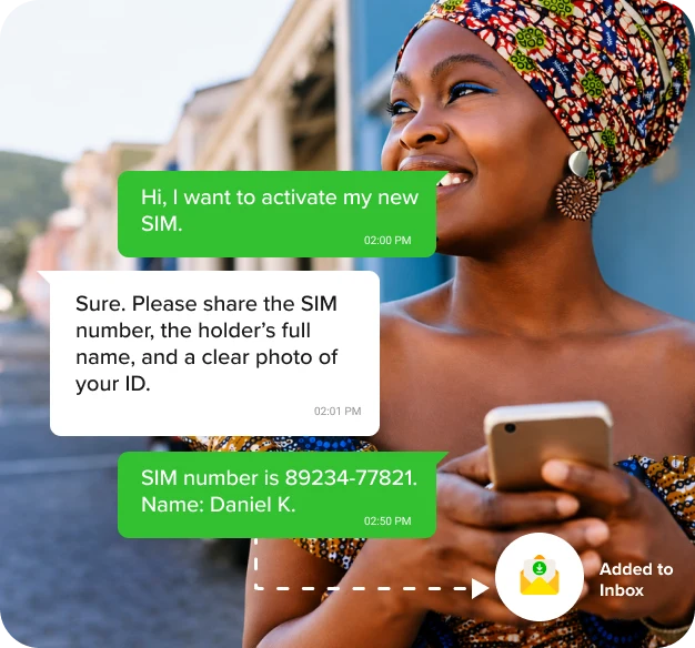 Subscriber starting a SIM activation request on WhatsApp.
